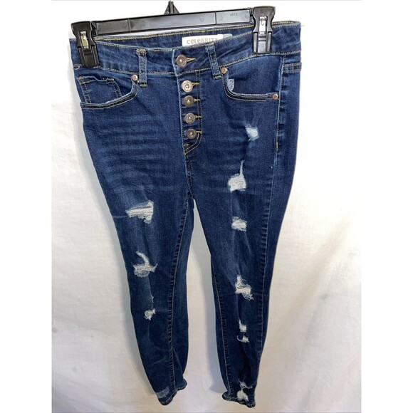 Celebrity Ace Women’s Distressed Skinny Jeans Size 3 Blue Button Fly Western - Picture 1 of 12